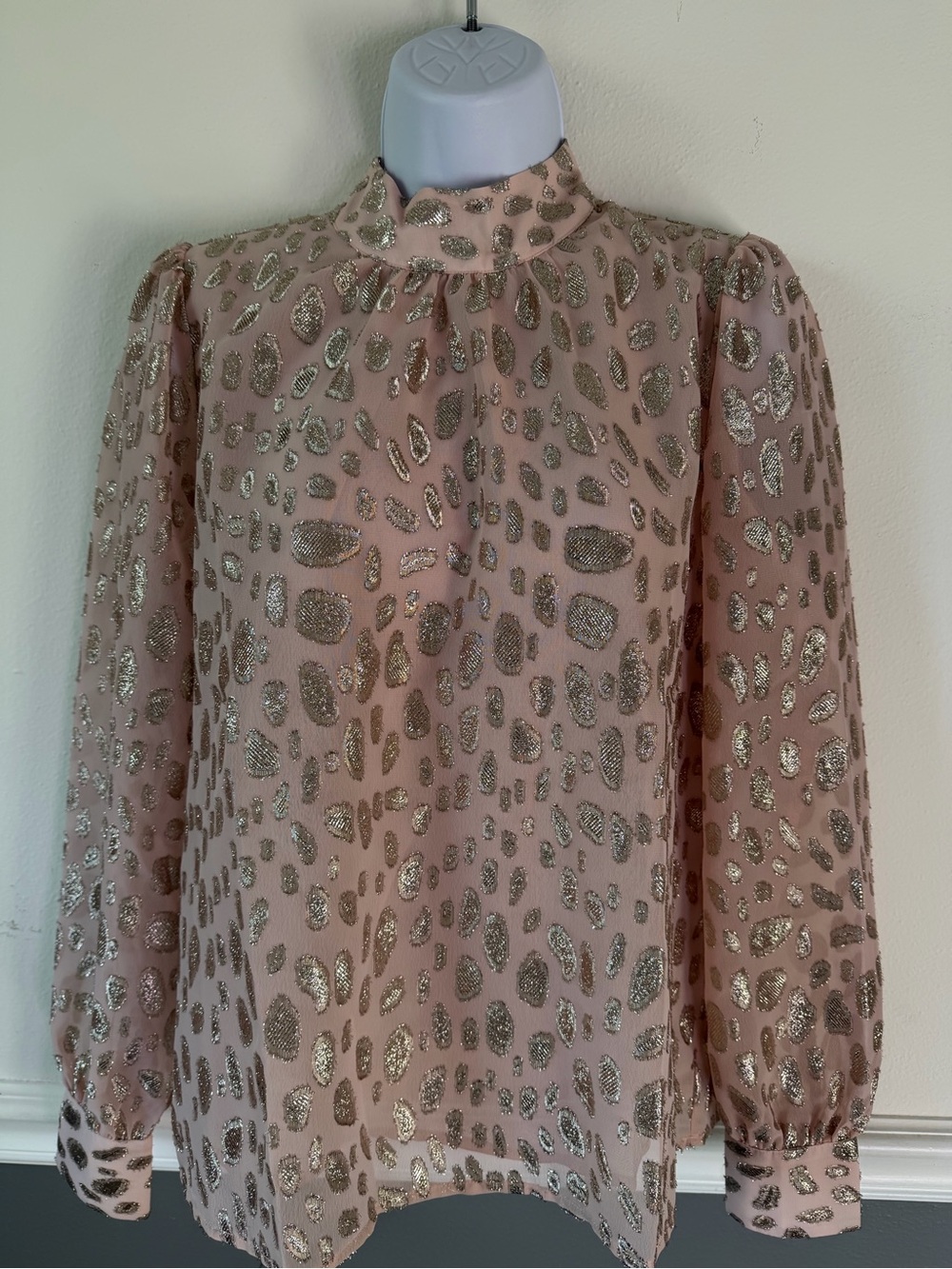 LOFT Pink Blouse with Gold Metallic Leopard Print